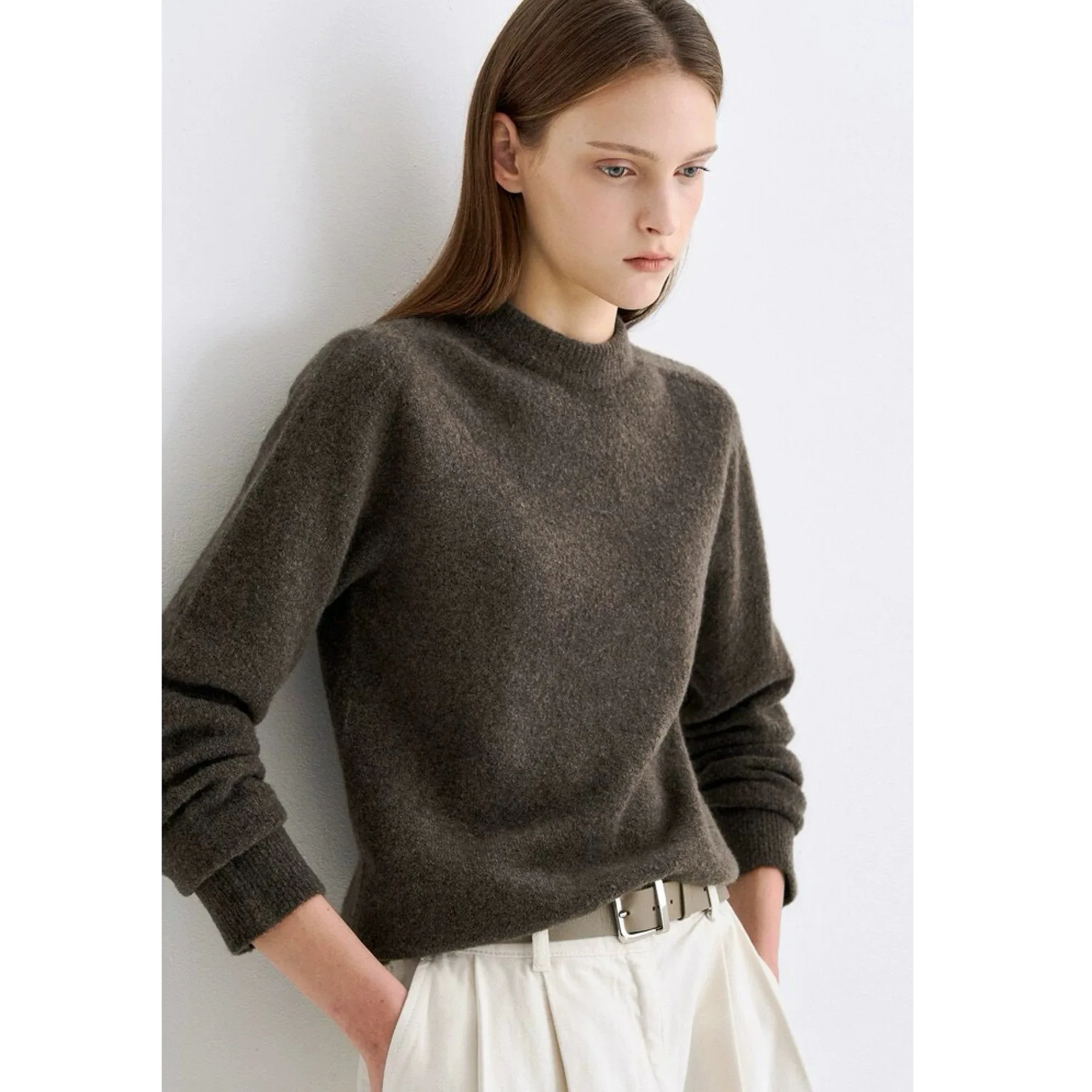 

Classic Casual round Ne Knitted Wool Sweater TIM25 Winter Versatile Woolen Knitwear Lemon Cheese Sle Commute Loose Fit Lo...