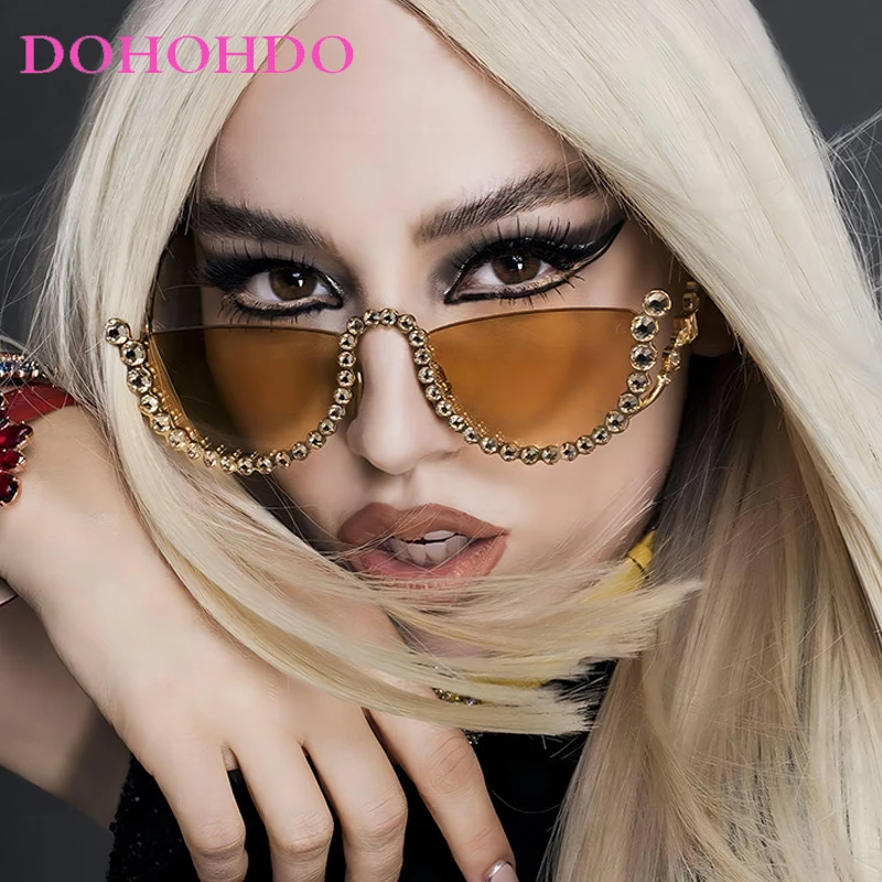 

DOHOHDO UV400 Semi-Circle Sunglasses Men Women Retro Design Diamond Punk Eyewear Outdoor Sun Glasses For Unisex Oculos De Sol