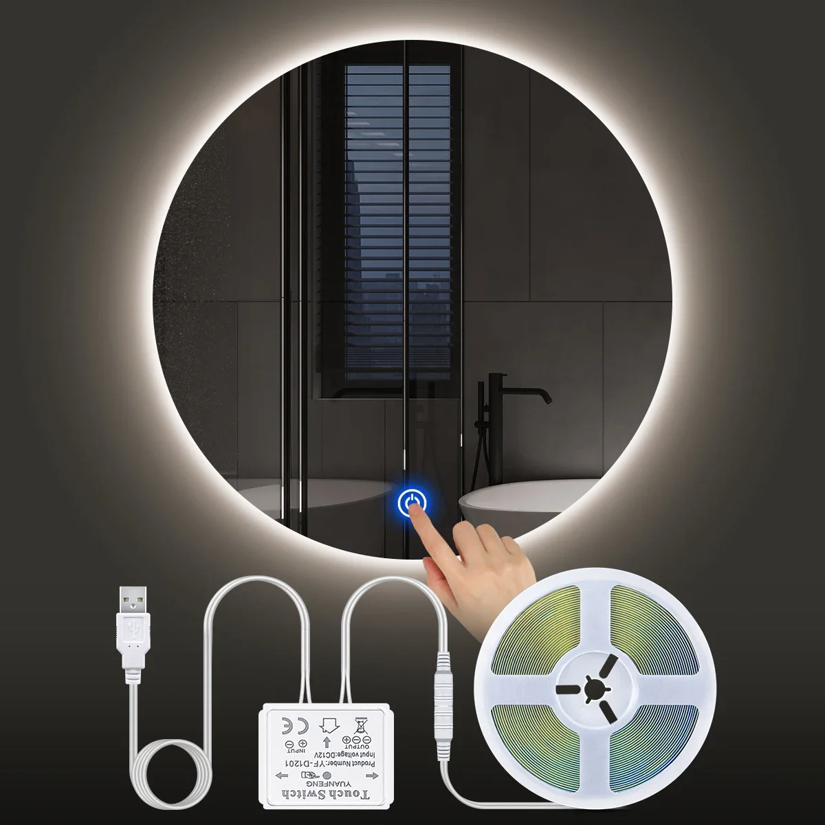 1-5m Bathroom Dressing Table Light USB 5V COB Strip Makeup Mirror LED Light Dimmable LED Vanity Light For Mirror Backlight Lamp