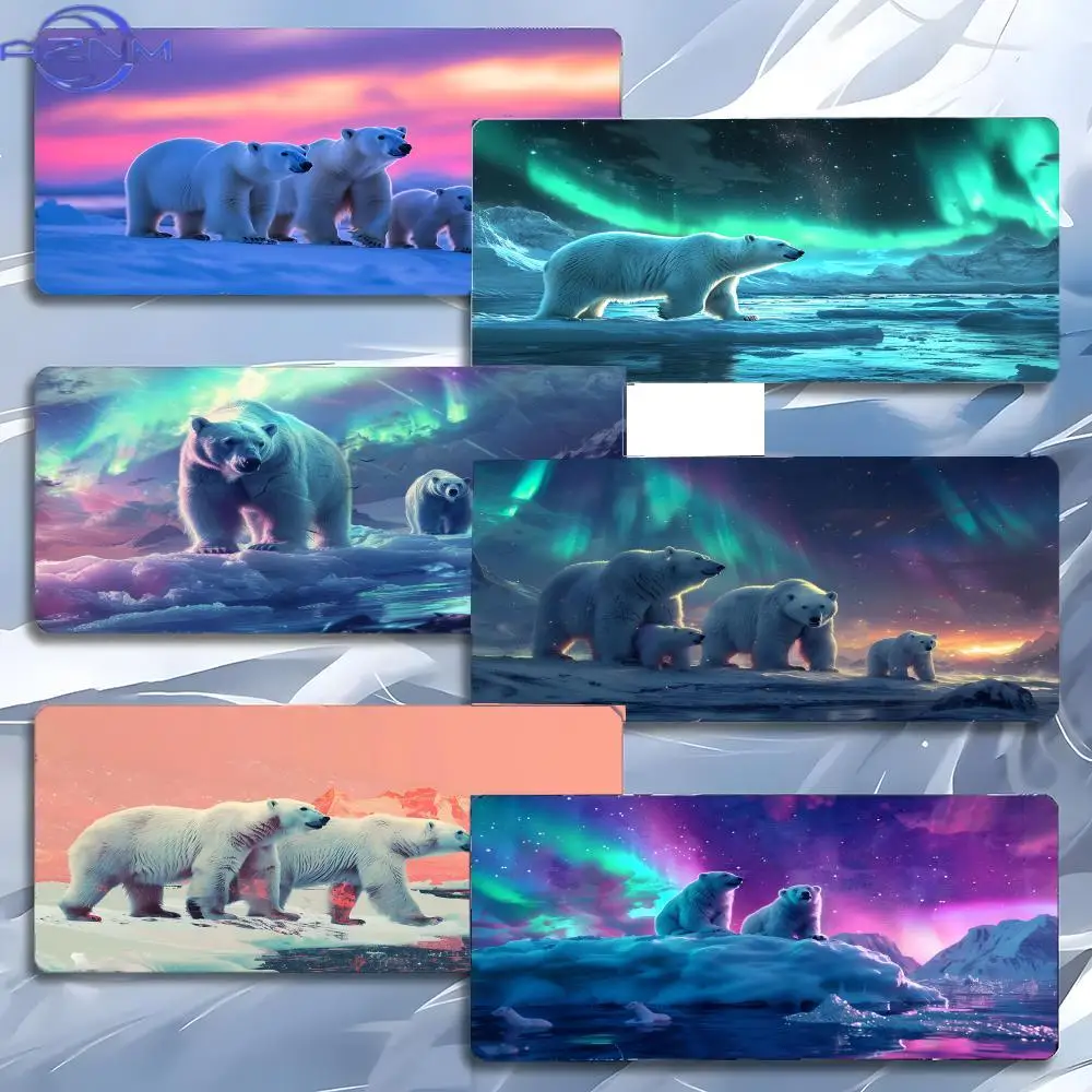 Polar Bear with Northern Lights Mouse Pad Mousepad Large Gaming LockEdge Thickened PC Table Desk Mat