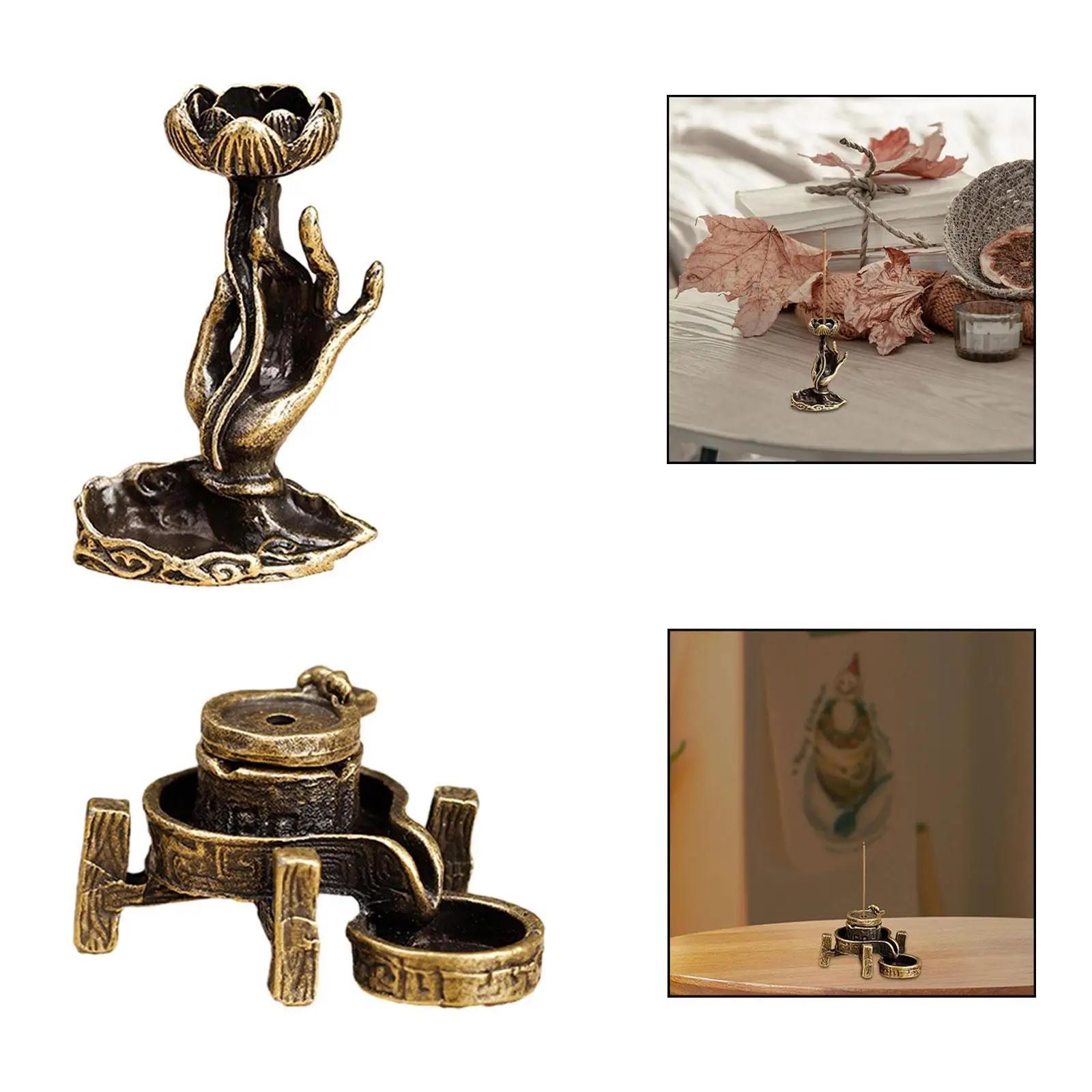 Backflow Incense Burner Alloy Waterfall Incense Holder Small Censer Decorative Desk Figurine for Home Spa Yoga Office