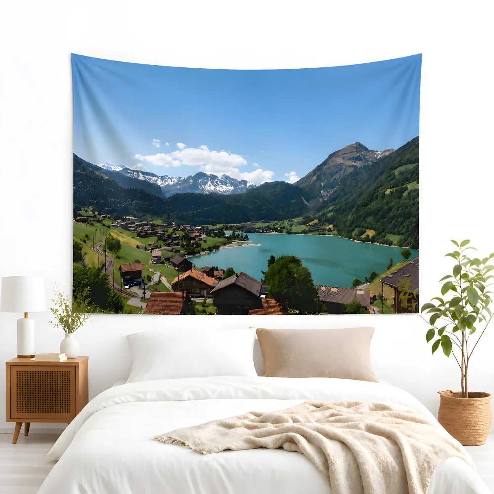 Nature Landscape Tapestry Mountain Sunset Scenery Tapestries Anniversary, Birthday, Wedding Party Decoration Banner Home Decor