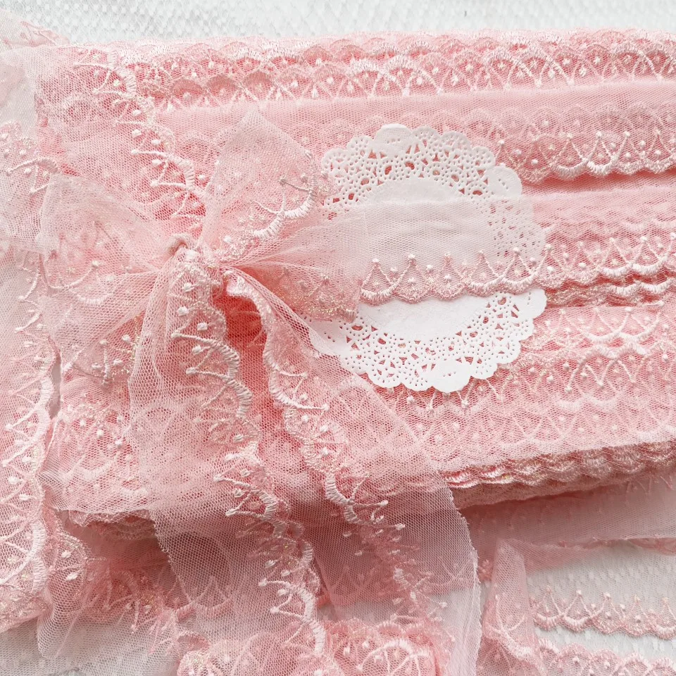 5Yards 3cm Soft Mesh Pink Thread Polyester Fabric Venise Lace Trim Embroidery Sewing Crafts Doll Material Lace Edge