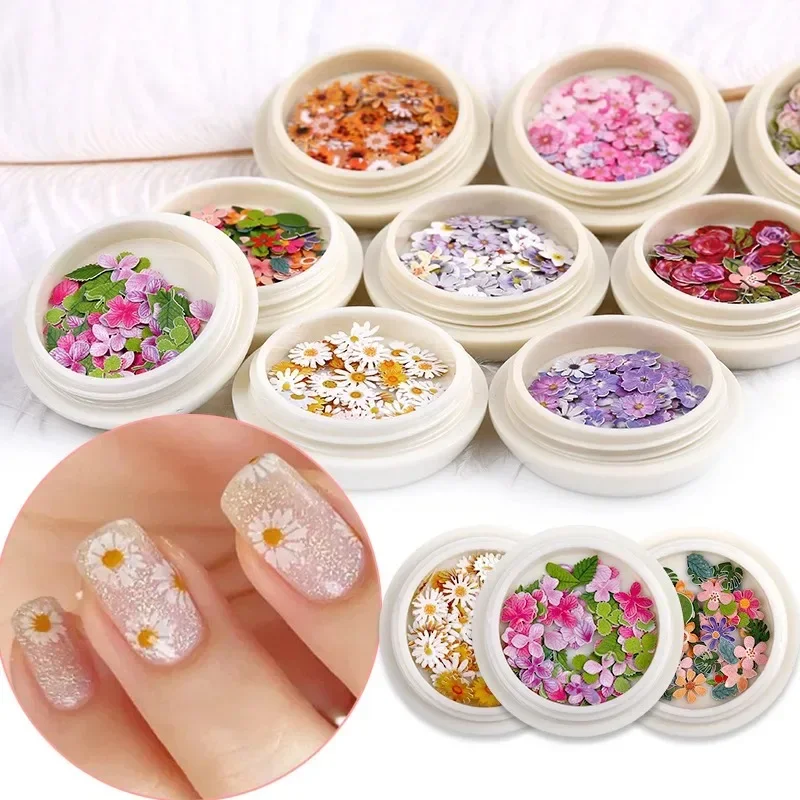 50Pcs/box Nail Flower Ultra-thin Wood Pulp Patch Color Mixed Decoration Small Daisy Rose Nail Art Accessories DIY