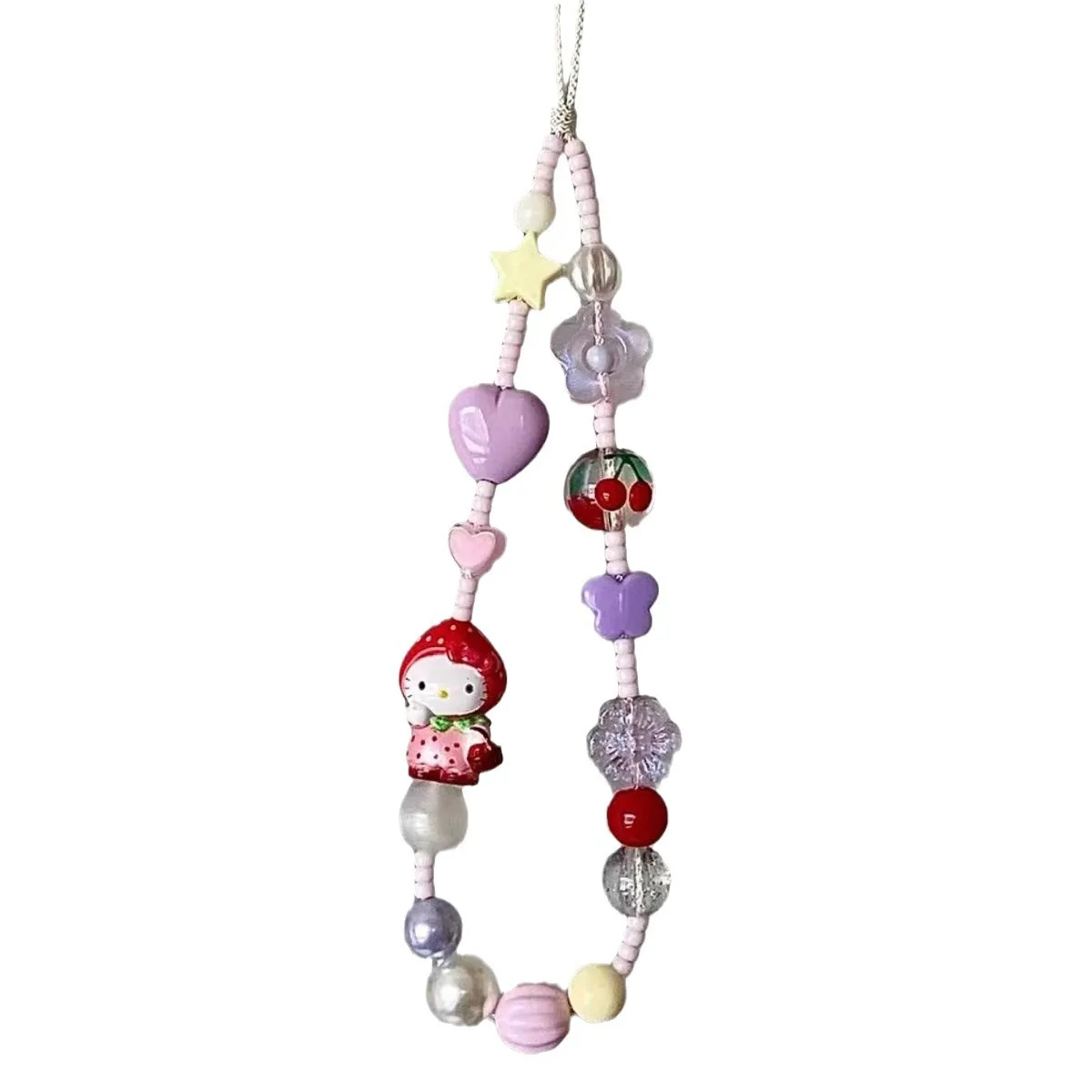 2024 New Hello Kitty Strawberry Head Mobile Phone Chain Anime Sanrio Original Design Pink Purple Cute Girl Hanging Decoration