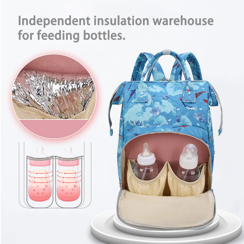 Bolsa de pañales con estampado de mamá para bebé, bolso de pañales portátil de viaje impermeable de gran capacidad, mochila para el cuidado del cochecito con botella de leche