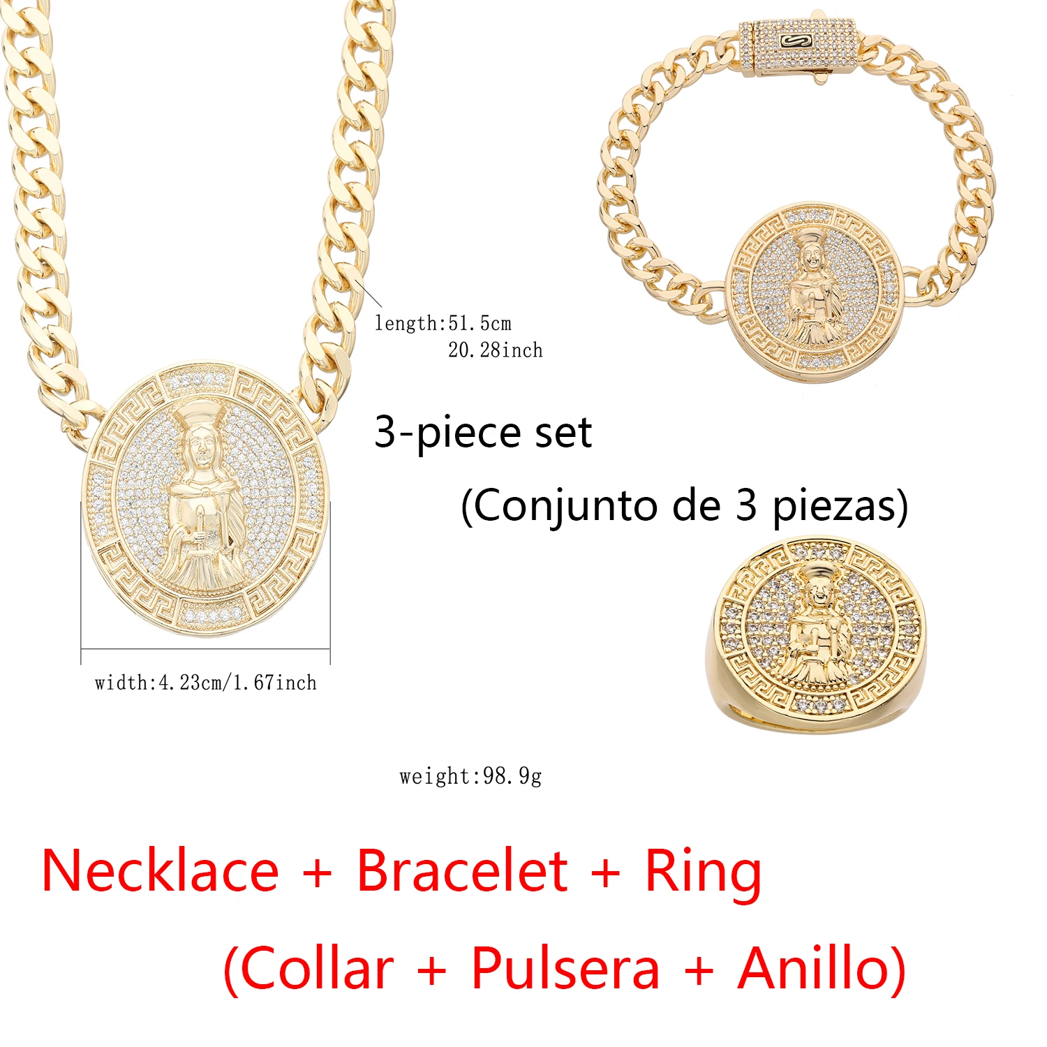 Hip-Hop Virgin Mary Themed Pop Jewelry 3-Piece Set Made of Brass with a Hollowed-Out Design, Hypoallergenic, Suitable for [F - Likely an Abbreviation or Missing Word, Needs Context].