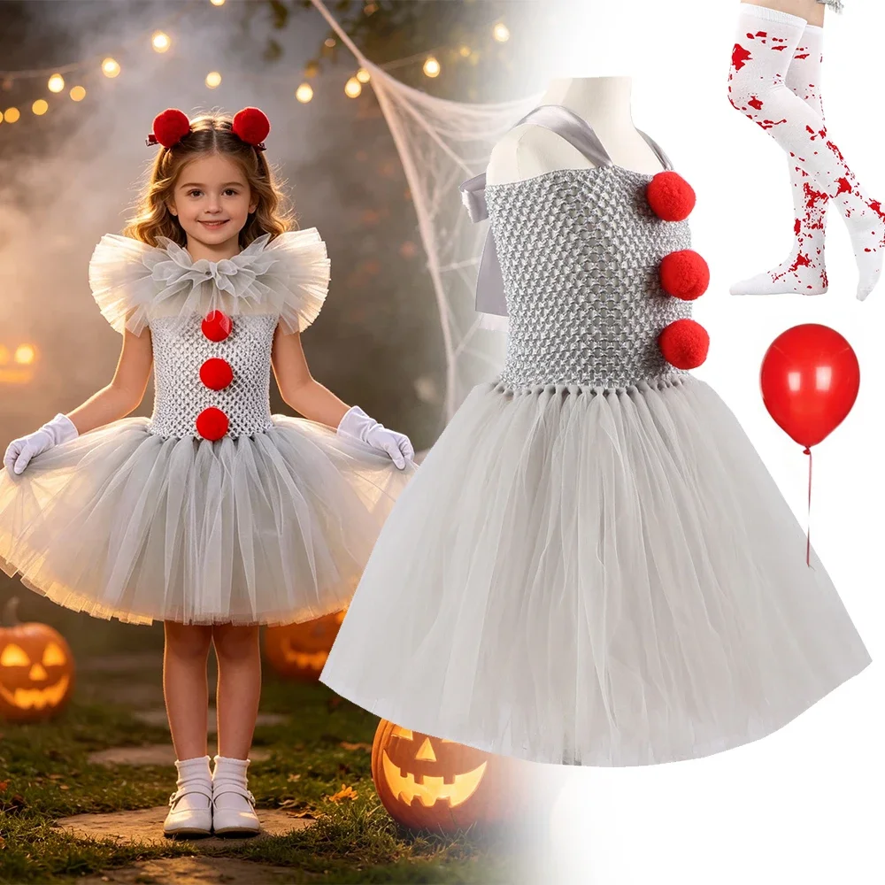 2026 Mädchen Gruseliger Clown Kostüm Kinder Gruseliger Joker Kinder Cosplay Karneval Party Mädchen Kleid Halloween Verkleidung – Detail 1