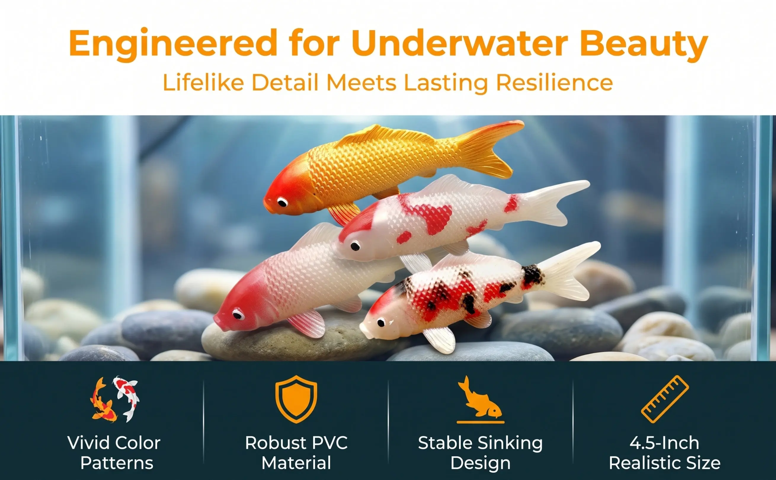Aquarium Fish Restaurant - 세련되고 사실적인 디자인의 잉어 장식 4개