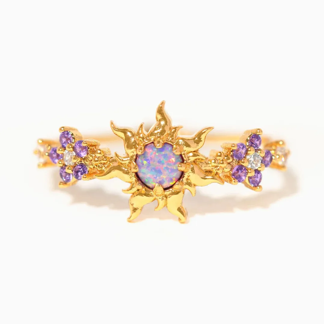 New ins Cute Colorful Zircon Princess Ring For Women Girl Fashion Vintage Heart Zircon Animal Adjustable Rings Jewelry Gift
