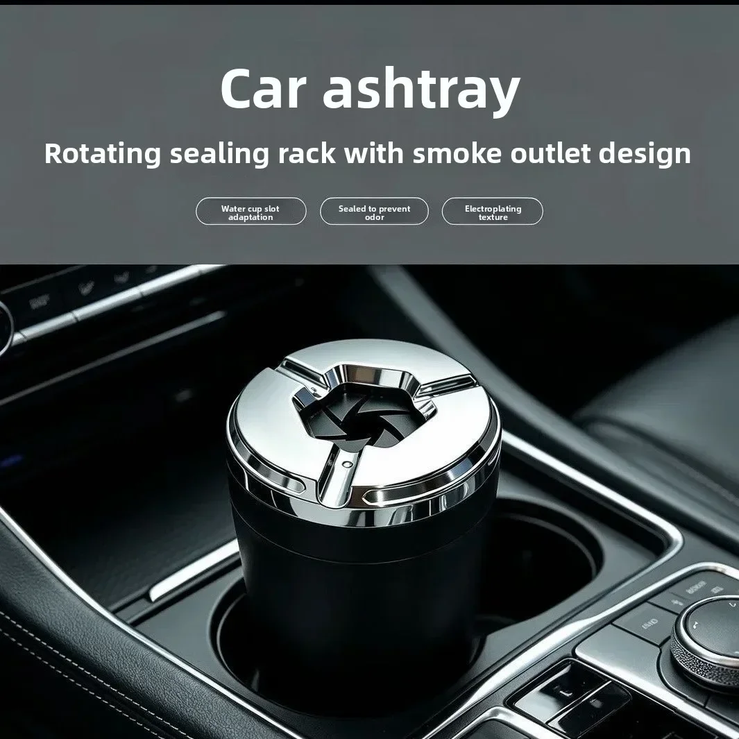 Auto-Aschenbecher mit Drehdeckel, auslaufsicherer Aschenhalter mit hochwertigem Gehäuse aus Aluminiumlegierung, 360° ° Drehbarer Zigaretten-Mülleimer für Auto und Zuhause – Detail 4