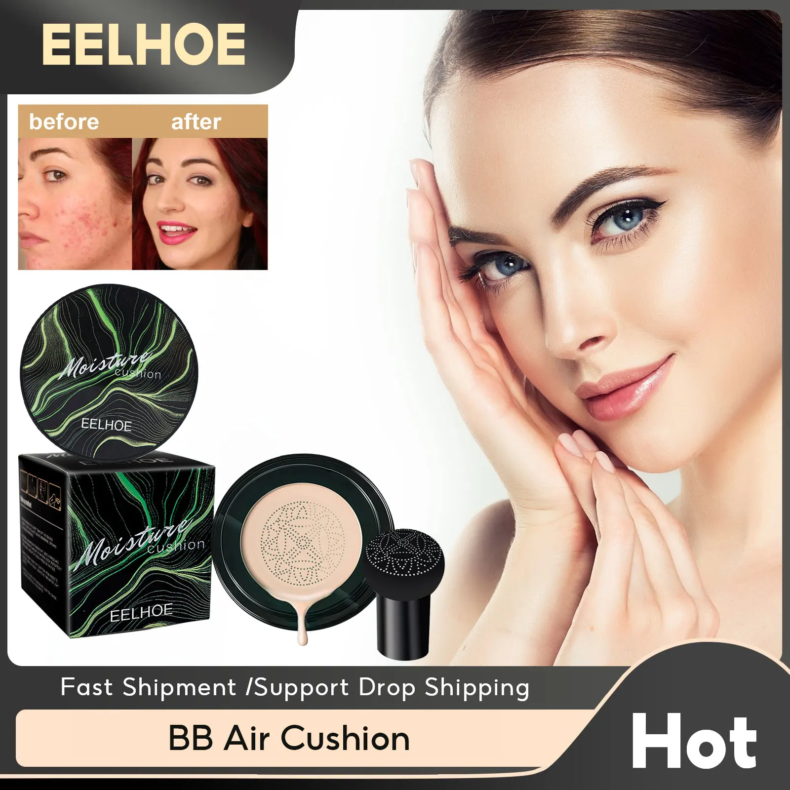 

EELHOE Mushroom Head BB Air Cushion CC Cream Concealer Whitening Makeup Cosmetics Moisturizing Cushion Waterproof Brighten Face