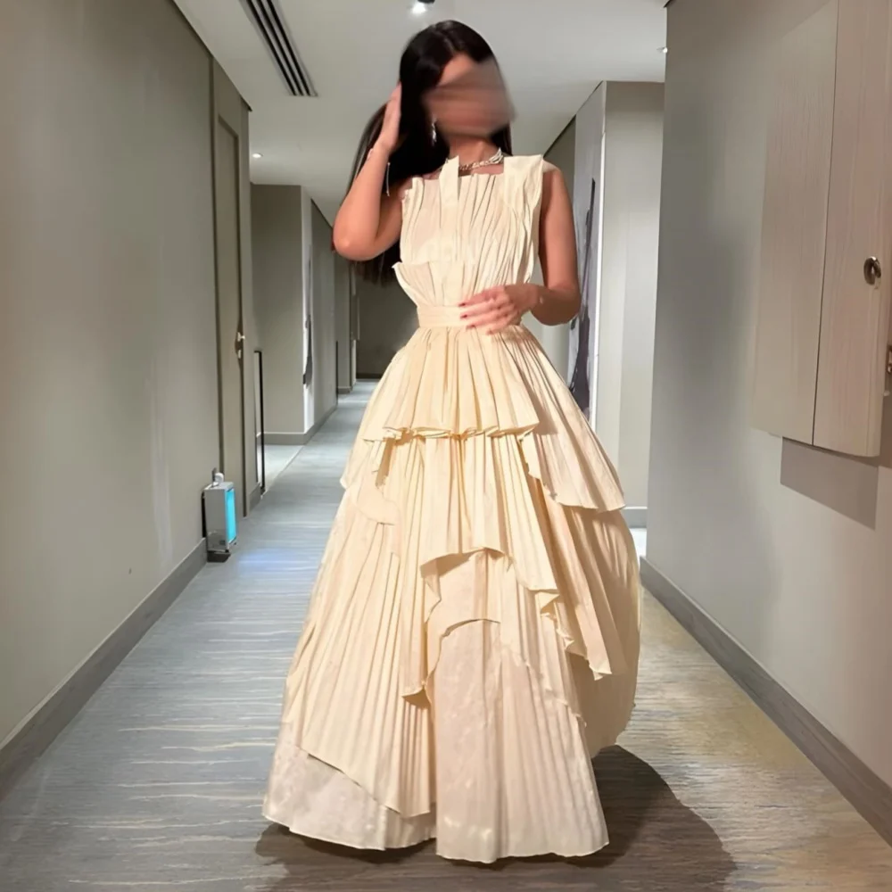 

Customized Elegant Jersey Pleat A-line Scalloped Midi Dresses Bespoke Occasion Dresses Classic Exquisite Modern Style Pastrol Un