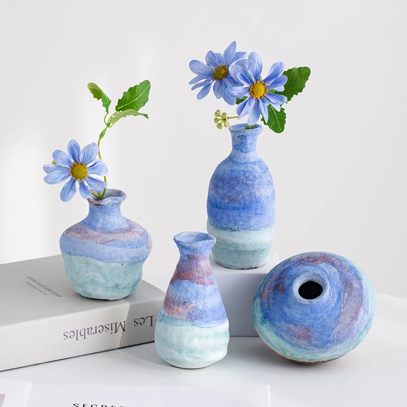 

YFY creative wabi-sabi wind color hand-painted ceramic small vase living room dining table hydroponic pottery pot flower
