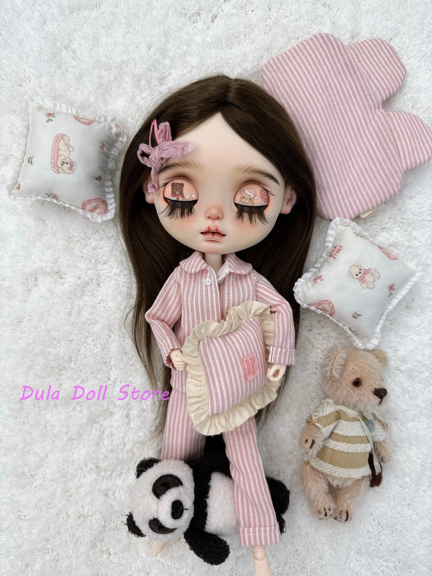 Ropa de muñeca Dula para Blythe, conjunto de pijama de algodón a rayas rosas hecho a mano ob24 ob22 Diandian Azone Licca ICY JerryB 1/6 Bjd Doll