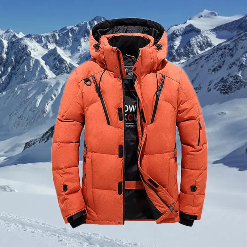 

Winter Down Jacket Men White Duck Coat Windproof Warm Travel Camping Overcoat in Thicken Solid Color Hooded Male Clothing