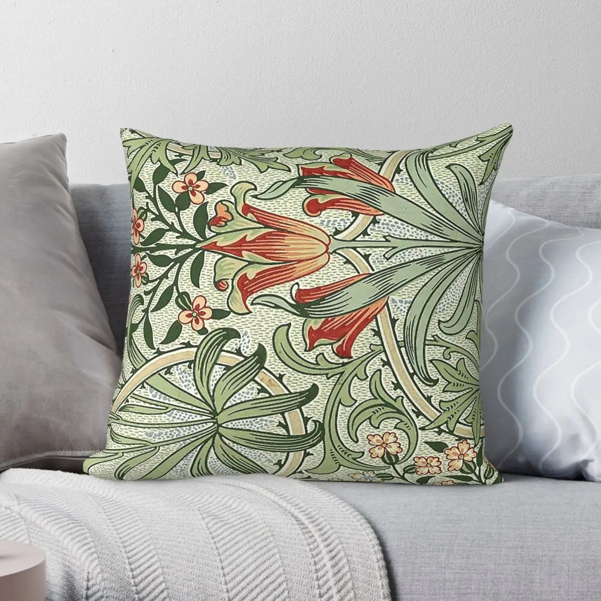 William Morris Green Weeds Square Pillowcase Polyester Linen Velvet Printed Zip Decor Home 18