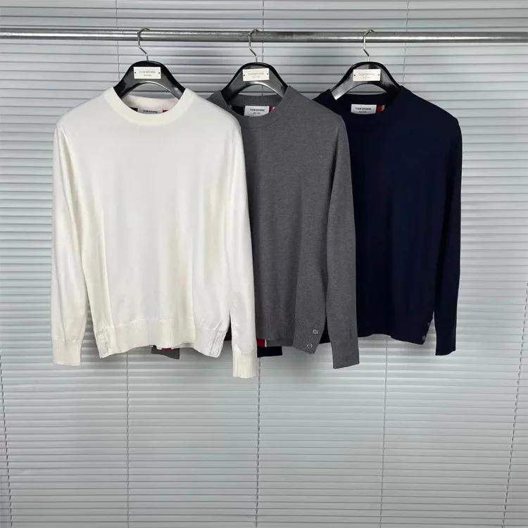 TB Tom Autumn/Winter New Round Neck Wide Bar Sweater Men Women's Casual Fashionable Comfortable Long Sleeve Wool