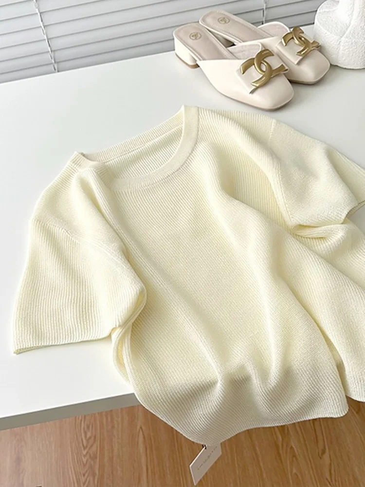 Extra Large 300 Pounds Green Ice Silk Knitted Short Sleeve T-Shirt Women's Soft Loose Summer Top Comfortable Breathable Tee