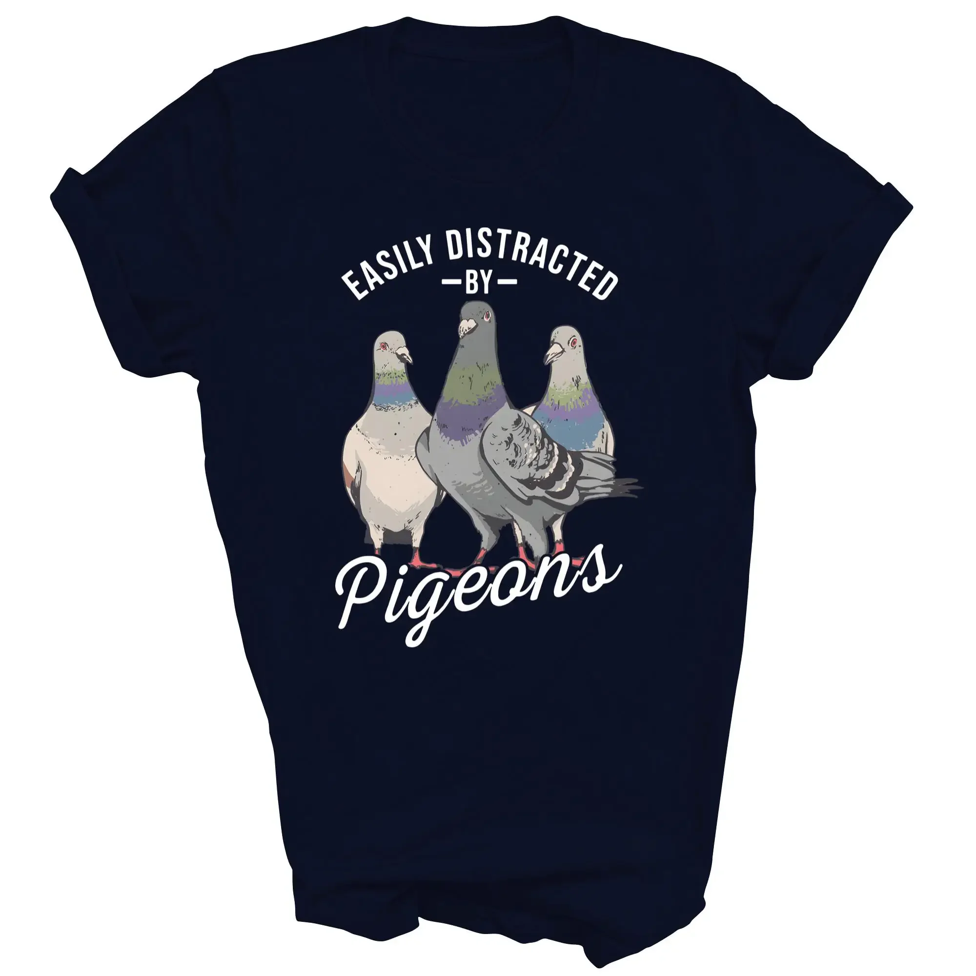 Men's Vintage T Shirt Easily Distracted By Pigeons Pigeon Lover Meme Women Streetwear Cotton Oversized Tee Unisex Top All-season