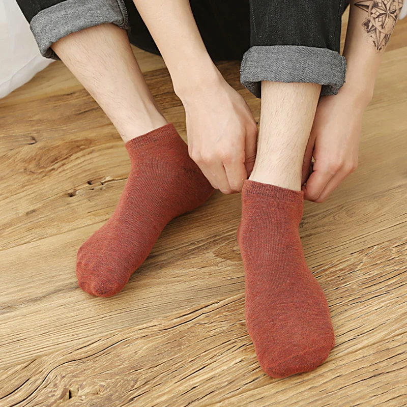 Absorbing Sweat Plain Solid Color Men Cotton Boat Socks