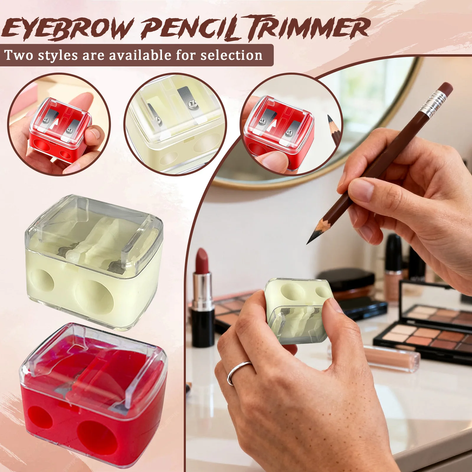 Eyebrow Eyeliner Pencil Cutting Variety Pen Sharpening Double Hole Design 2 in 1 Makeup Pencil Sharpener For Cosmetic Supplies