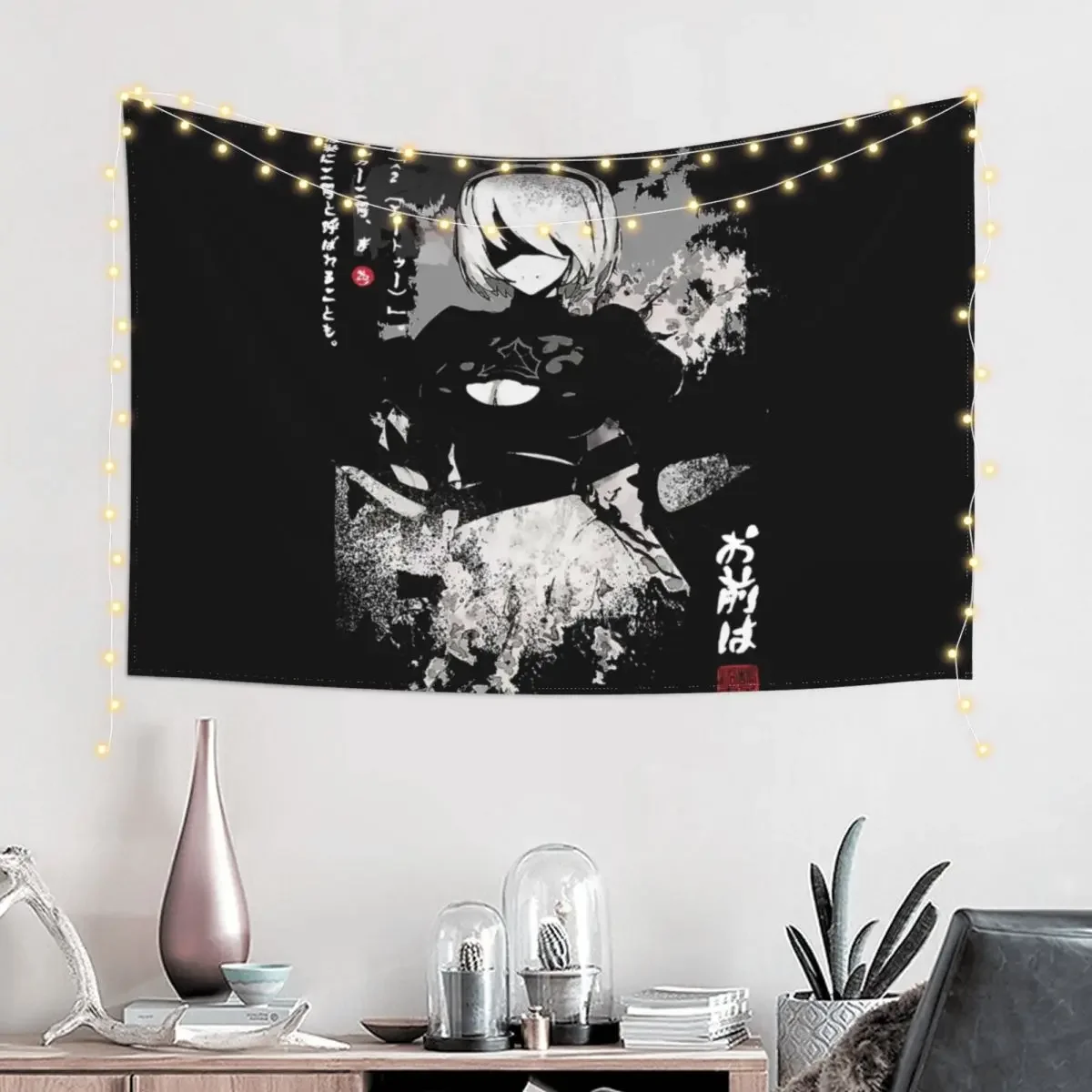 NieR:Automata 2B Japan Ink ニーア_オートマタ Black Tapestry Room Ornaments Home Decor Aesthetic Tapestry