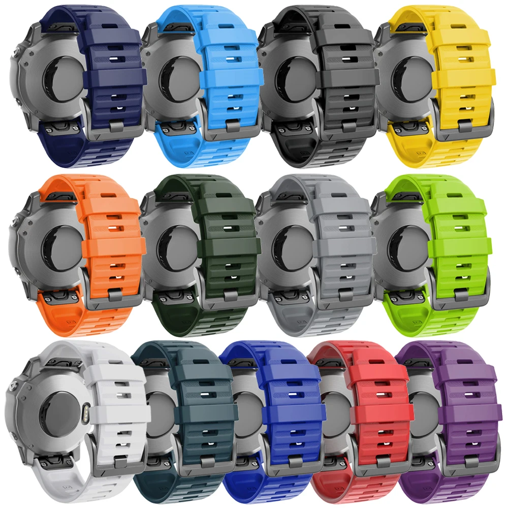 Pulseira esportiva de silicone para garmin descida g2 g1 mk3i mk2 mk1/fenix 8 pro e 7 7x 6 6x 5 5x/epix pulseira macia 22/26mm banda quickfit