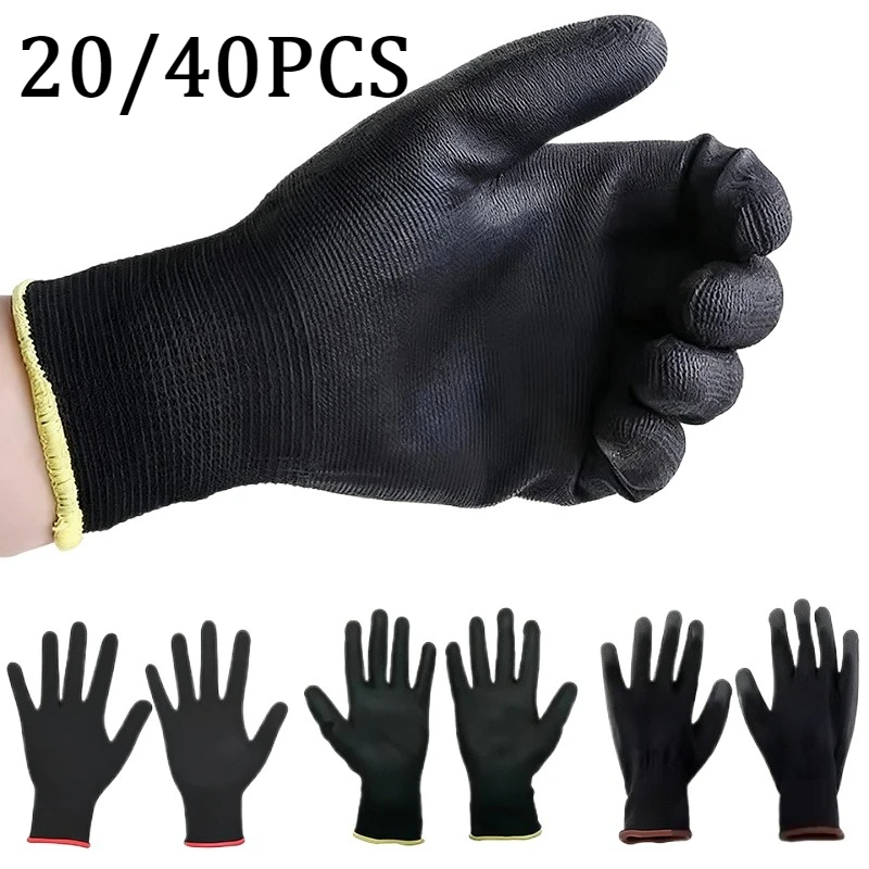 

20/40PCS Coating Nylon PU Work Gloves Non-slip Durable Coating Nylon PU Work Gloves Auto Repair Camping Lock Edge Colour Random