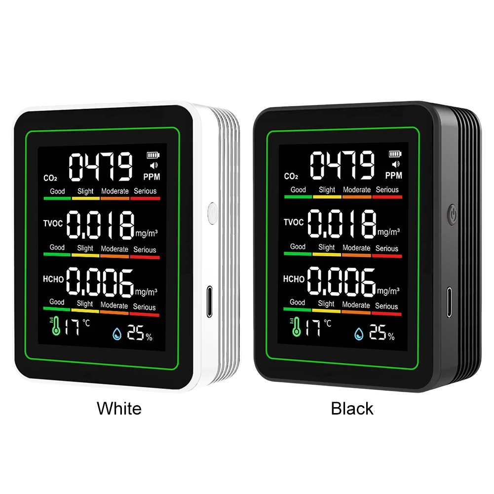 Monitor de calidad del aire interior 5 en 1, probador de CO2 TVOC HCHO, Detector de temperatura y humedad, medidor de calidad del aire para el hogar y la Oficina