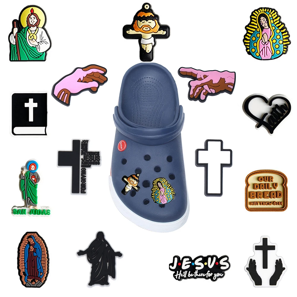 

Single sale 1pcs Religion Shoe Charms PVC Accessories DIY Shoe Decoration For Classic Clog Kids X-mas Gifts