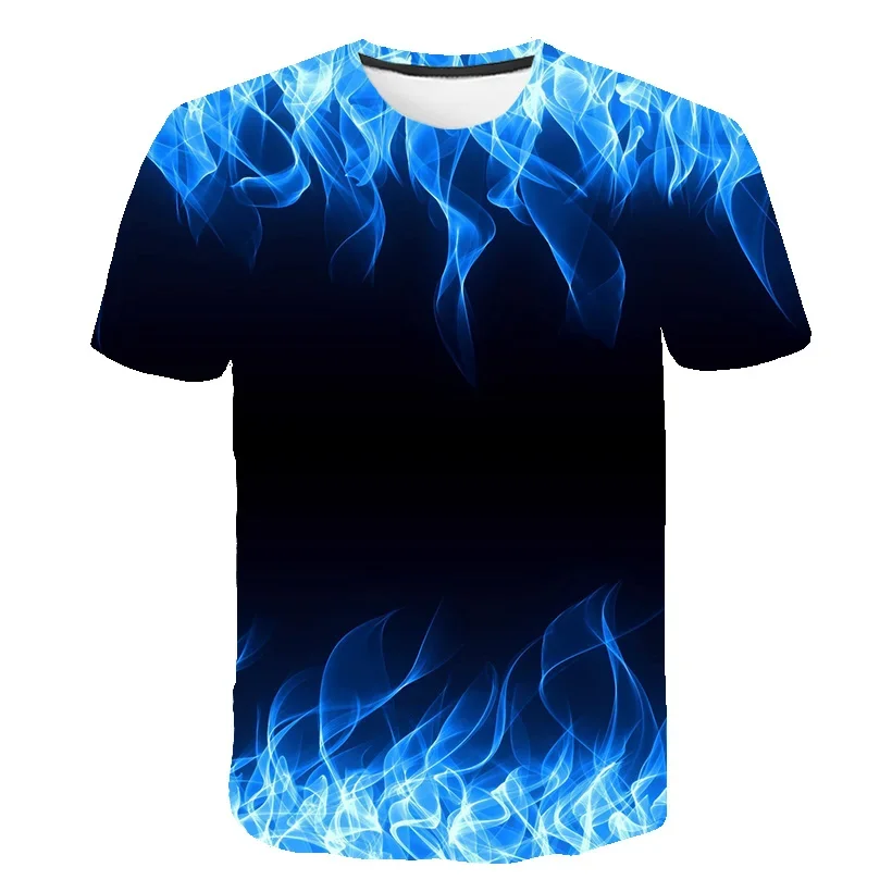 Colorful Flame 3D Printing T Shirt Man Summer O-Neck Short Sleeve Oversized Top Casual Tee Loose Streetwear Harajaku