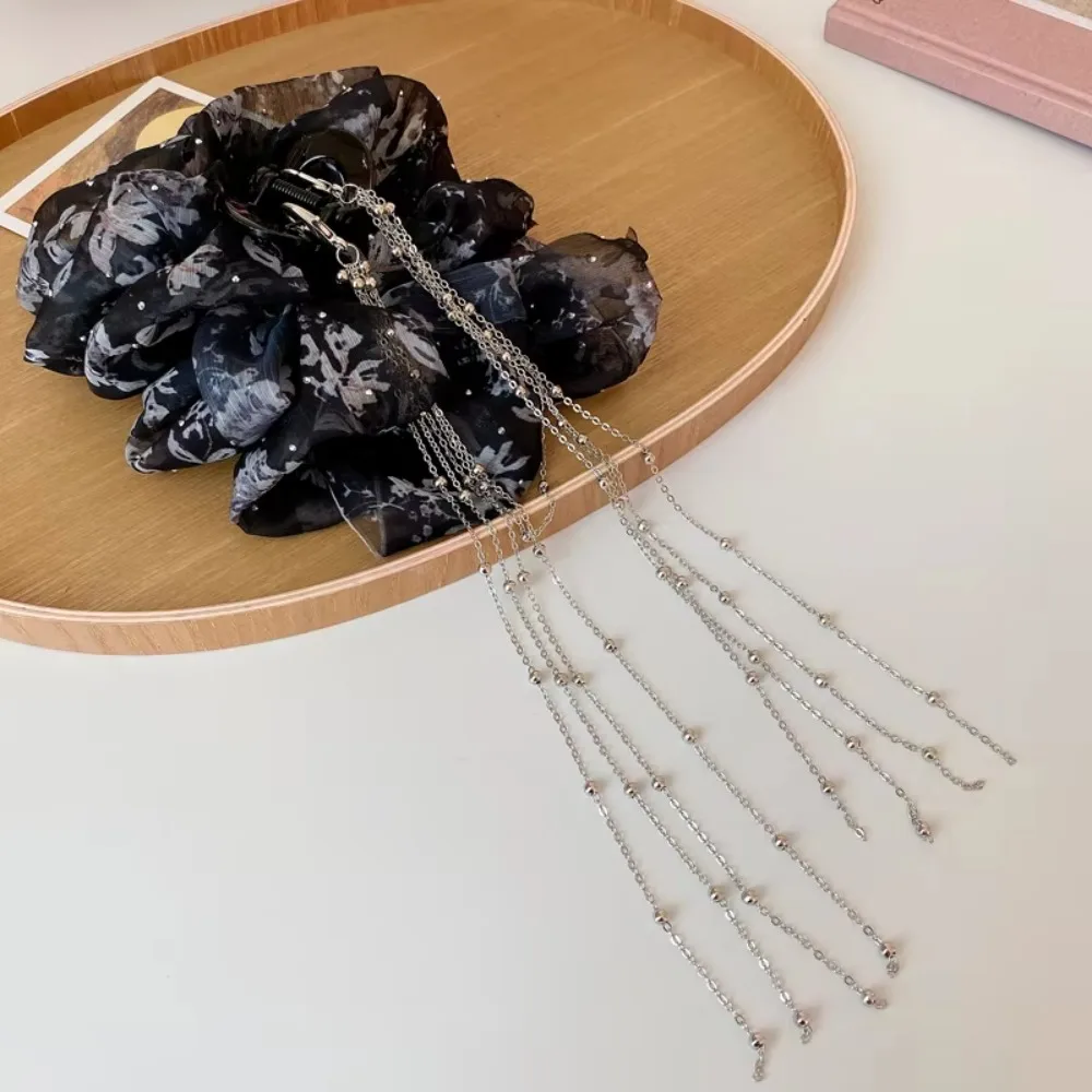 Horquillas con lazo de tela para mujer, cadena de diamantes de imitación de malla, Clip de agarre con borlas, accesorios para el cabello multicapa, Súper Hada dulce