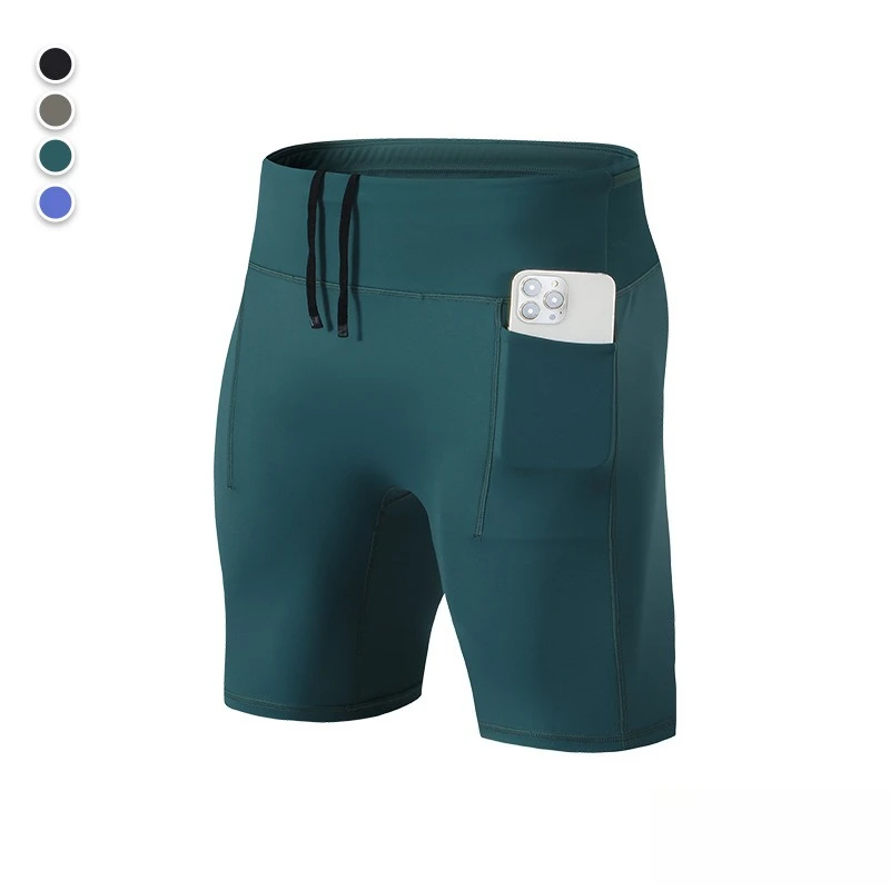 Herren-Kompressions-Laufshorts mit Aufbewahrungstaschen am Rücken, Hochgeschnittene Atmungsaktive Sportshorts für Workouts – Detail 10