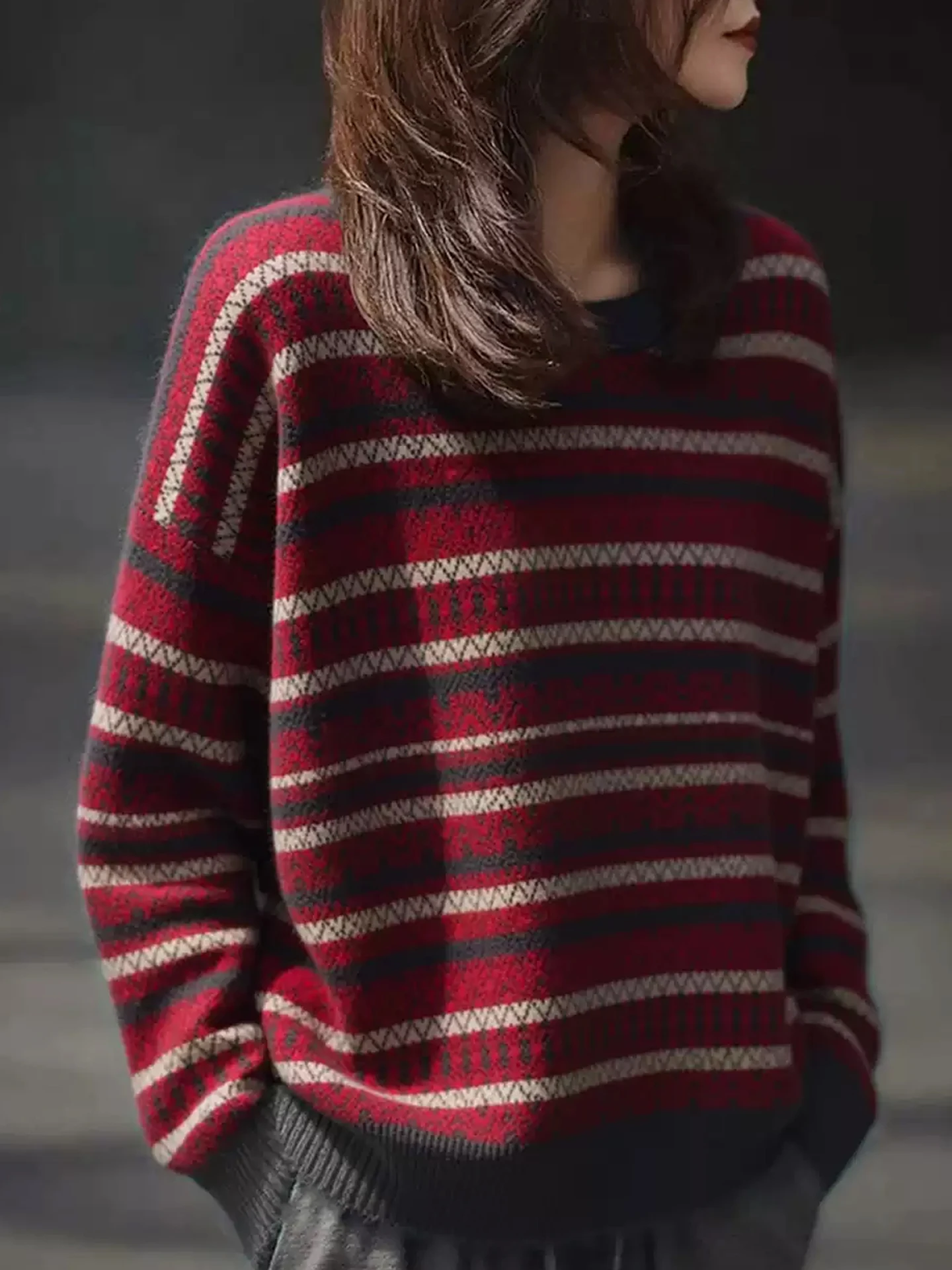 Faionable Thiened Cisas Roter Pullover 2025, Winter, lässig, locker, lang, S Sve, gestrickt, irt, vielseitig, bequem, Damen...