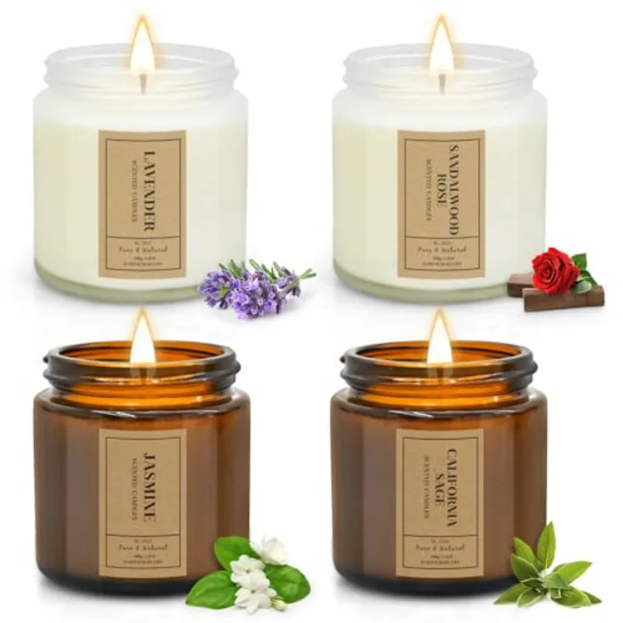 

Candle Gift Set for Home 4 Pack Scented Soy Wax Candles Lavender Jasmine Sandalwood and Sage Long Lasting Aromatherapy Candles