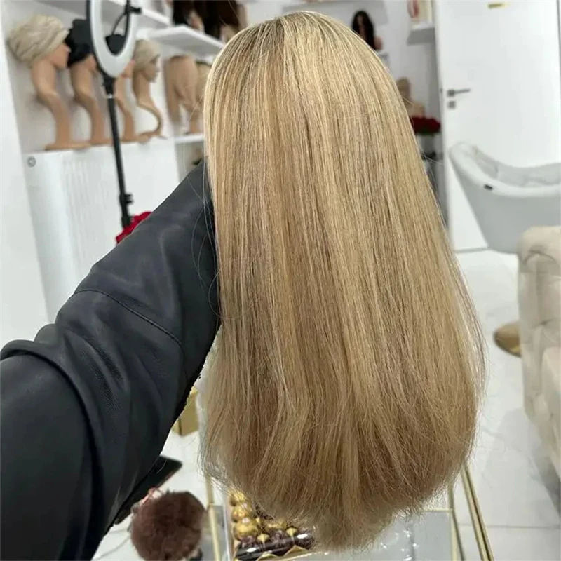 مصنع أومبير براون العسل شقراء الدانتيل الجبهة الباروكات تسليط الضوء على شعر مستعار الاصطناعية الملونة بوب للنساء جذور داكنة تأثيري شعر مستعار غلويليس