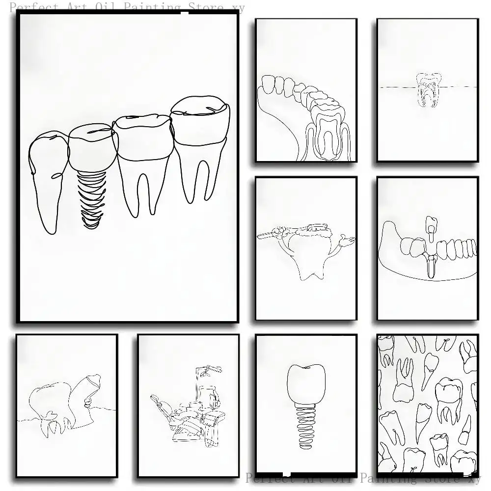 Minimalist Black Dental Floss For Dental Health Poster Self-adhesive Art Room Entrance Restaurant Wall Decor Art Painting