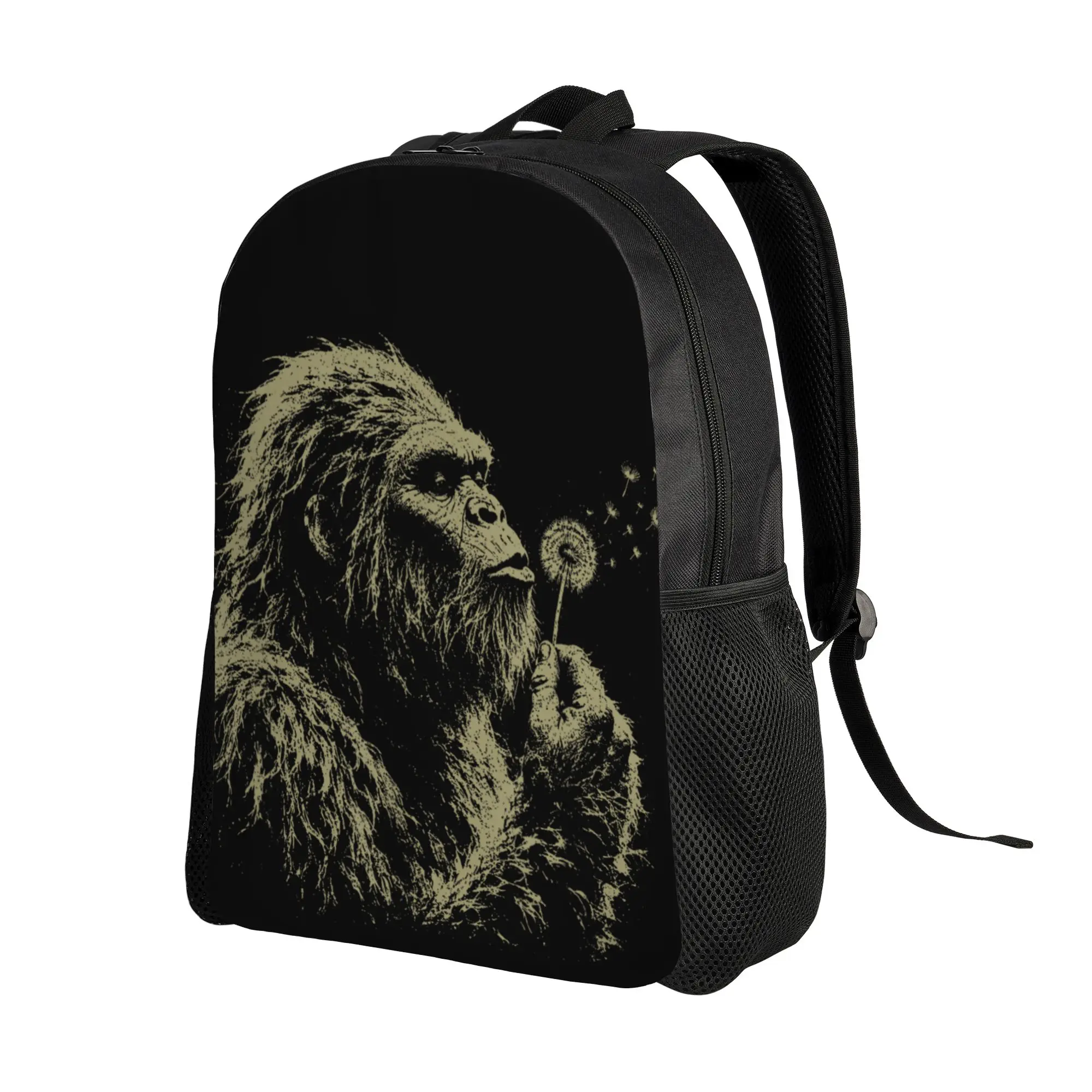 Bigfoot Blowing Dandelion Backpack  Cool Backpacks Women Outdoor Breathable High School Bags Custom Rucksack