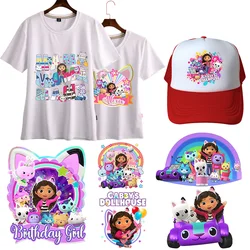Gabby Dollhouse Heat Transfer Stickers Cartoon Anime for T Shirt Hoodie Clothes DIY Kids Patches Iron on Transfer Applique Gift