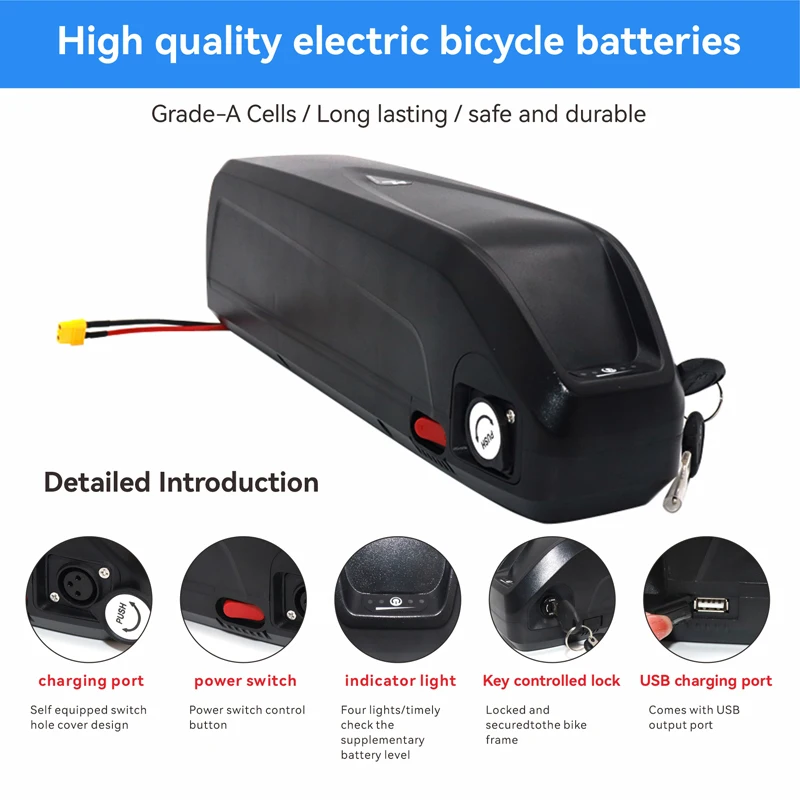 48V Hailong Style E-Bike Battery 36V 52V 20Ah 18650 Grade A Cells 50A BMS Bafang BBS02 BBS03 BBSHD 500W 750W 1000W Long Range