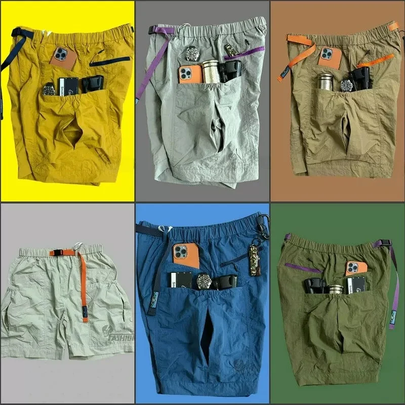 loose-fit-fishing-shorts-men's-summer-workwear-nylon-quick-dry-multi-pocket-durable-cargo-pants-youth-style-military-green
