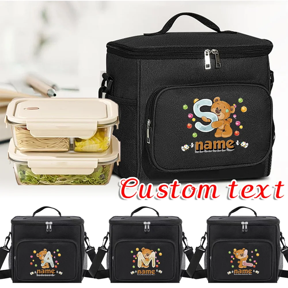 

Customized Name Lunch Bag Insulated Handbag Waterproof Camping Storage Box Refrigerated Food Storage Box Cartoon Bear Series