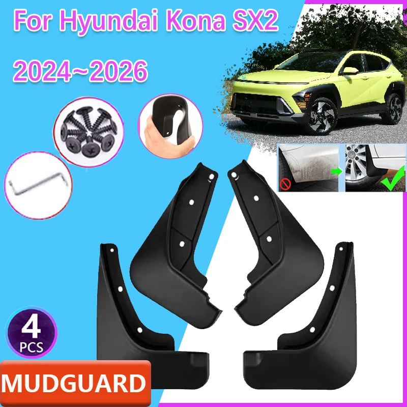 

Car Mudflaps Splash Mud 4PCS For Hyundai Kona Kauai SX2 MK2 2024 2025 2026 Flaps Front Rear Wheel Fender Flare Protect Accessory