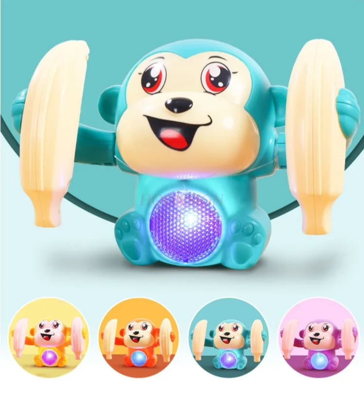 Rolling Monkey Electric Voice Controlled Luminescent Toy Little Monkey Baby Practicing Head Up Crawling
