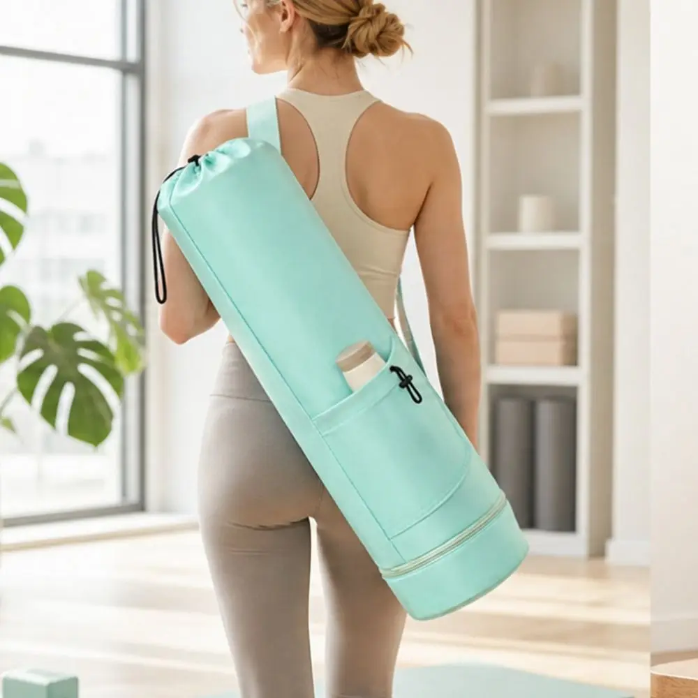Large Capacity Yoga Mat Storage Bag Waterproof Drawstring Fitness Mat Carrier Adjustable Strap Multifunction Gym Yoga Bag