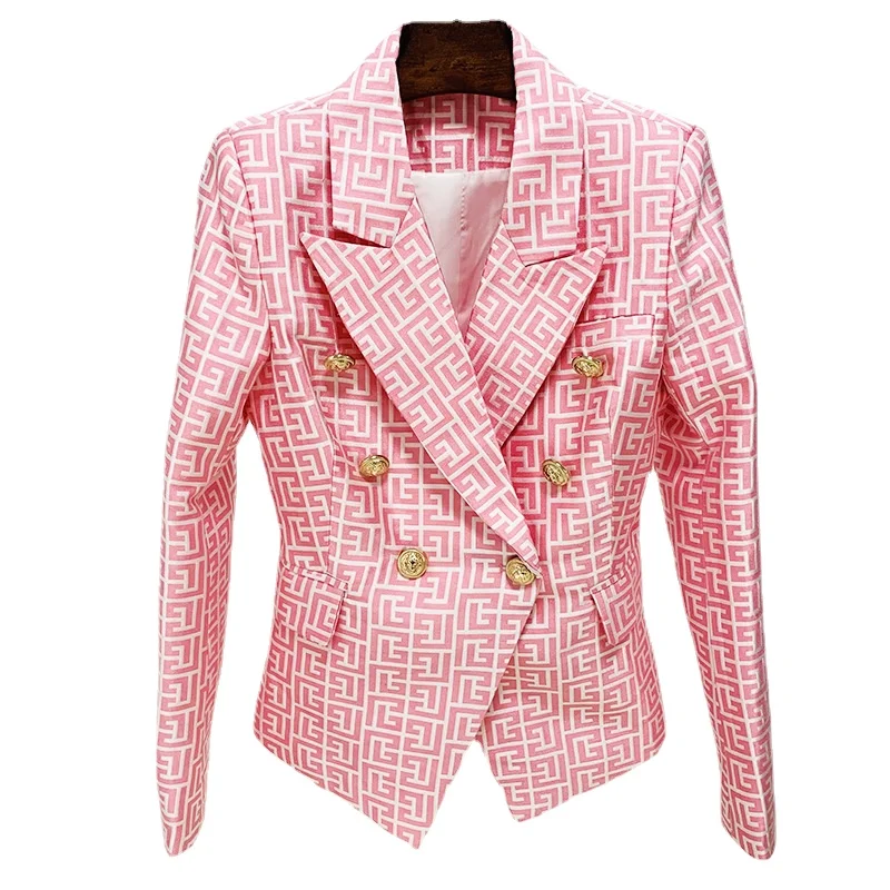 

Classic Luxury Lion Head Gold Button Geometric Jacquard Blazer Jacket Ladies Long Sleeves Double-breasted New in Outerwear Women