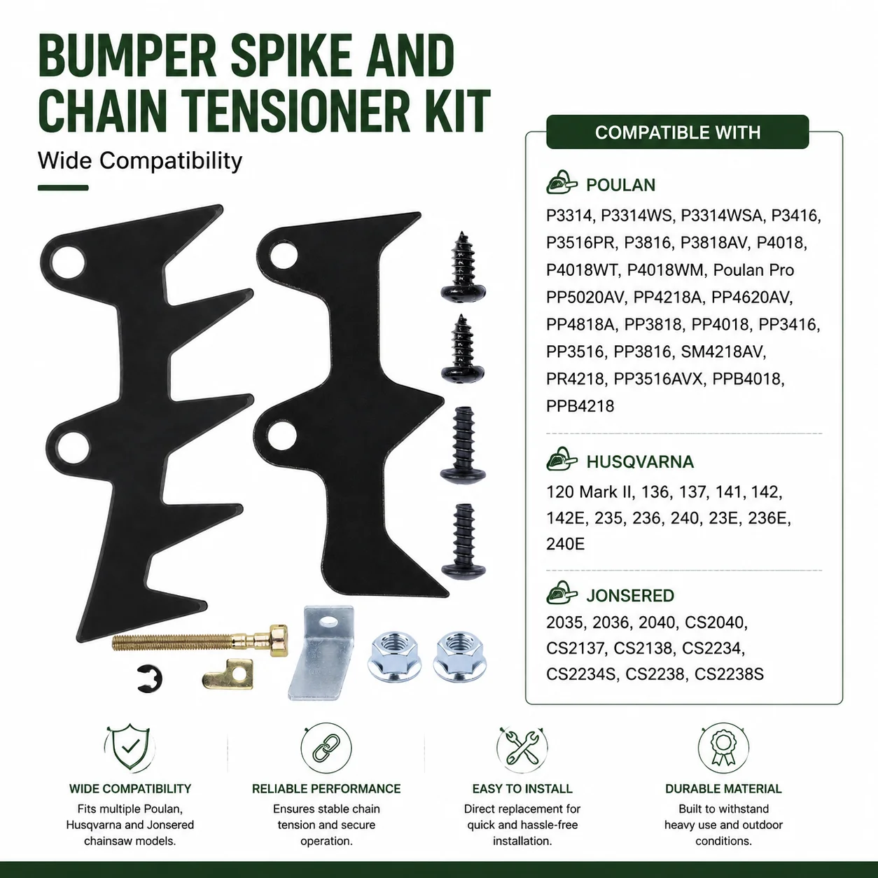 Bumper Spike Felling Dog Kit with Chain Tensioner Catcher for PoulanPro PP5020AV 4218A 4620AV 4818A 3416 3516 3816 4018 SM4218AV