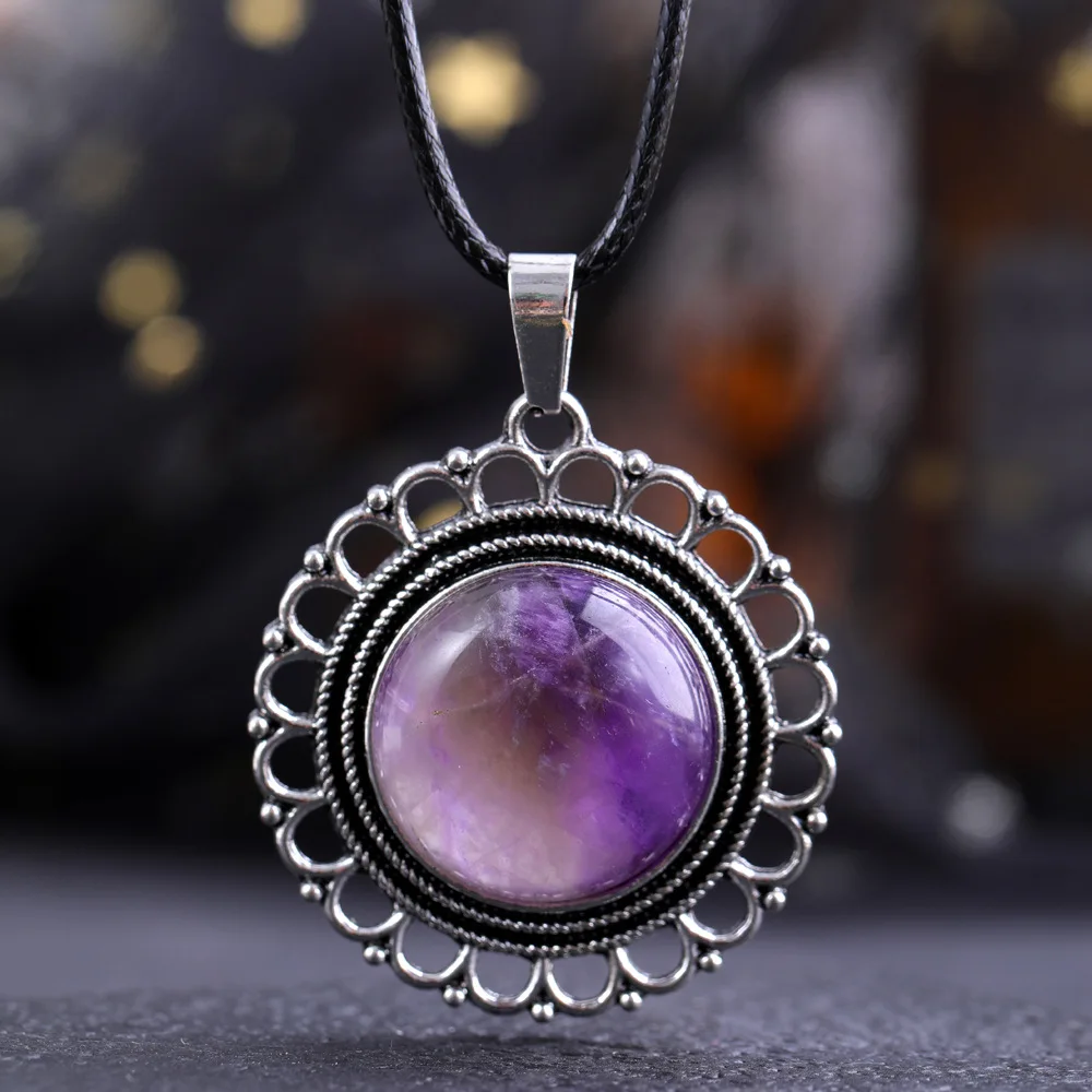 Lace Agate Necklace Vintage Style Round Pendant Necklace Handmade Necklace Gemstone Necklace Crystal Stone Necklace for Women