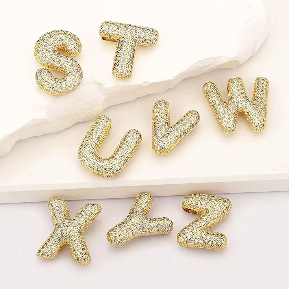 Golden Plated Balloon 26 Alphabet Letter Pendant for Women Chunky Full Shiny Artificial Zircon Choker Jewelry Accessories DIY